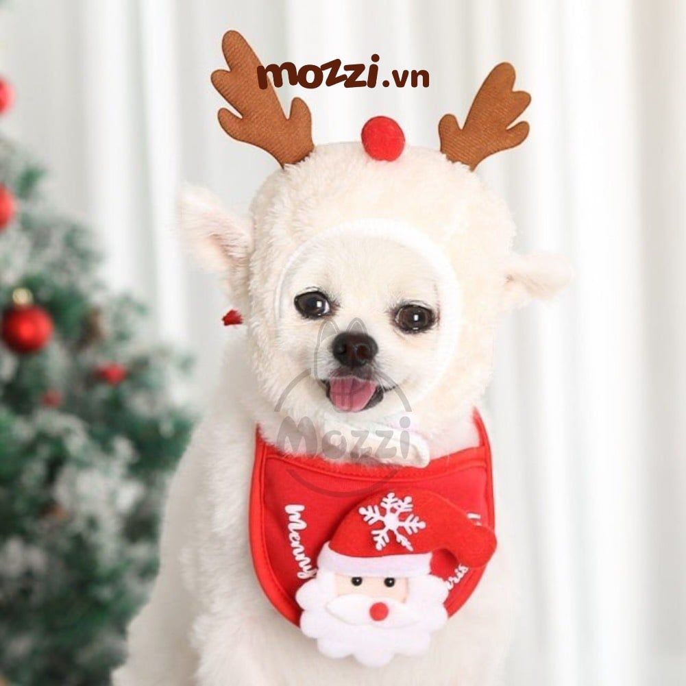 Bộ Nón và Yếm cổ Noel hình nổi cho chó mèo