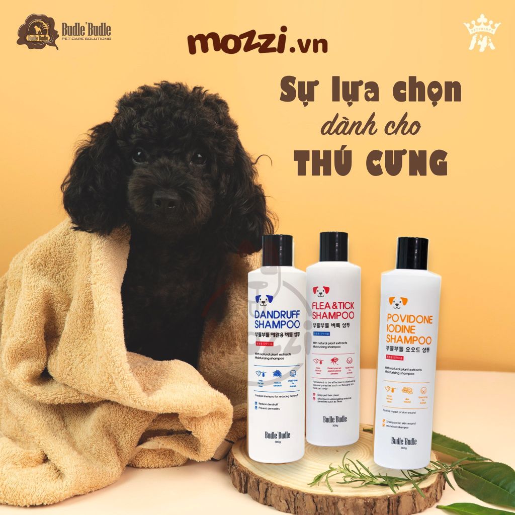 Sữa tắm Budle’Budle Chăm sóc da Vảy gàu Viêm da Ve bọ chét 300gr cho chó