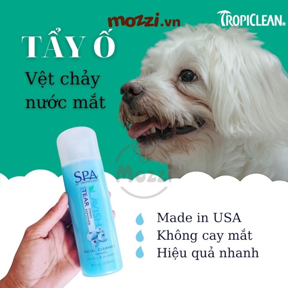 Sữa rửa mặt tẩy ố vùng mắt Spa Tropiclean vệ sinh mắt Chai 236ml cho chó mèo