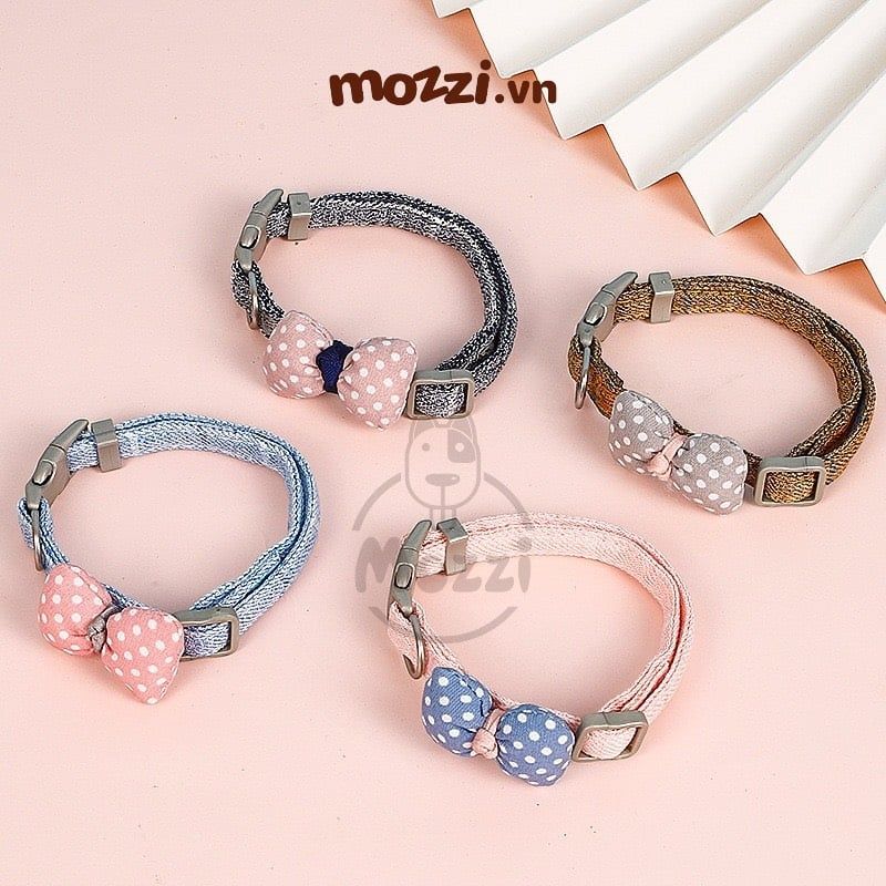 Vòng cổ cho chó mèo Nơ cotton denim dễ thương
