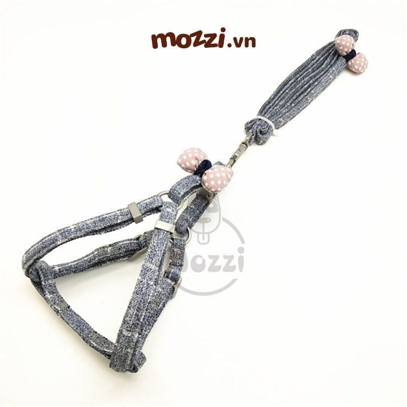 Dây dắt yếm ngực nơ cotton cho chó mèo