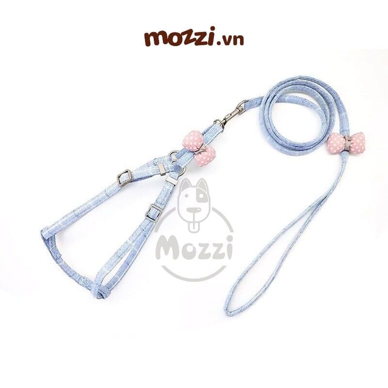 Dây dắt yếm ngực nơ cotton cho chó mèo