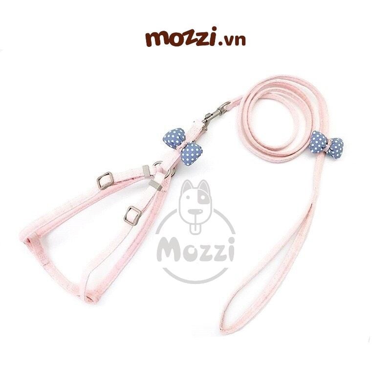 Dây dắt yếm ngực nơ cotton cho chó mèo