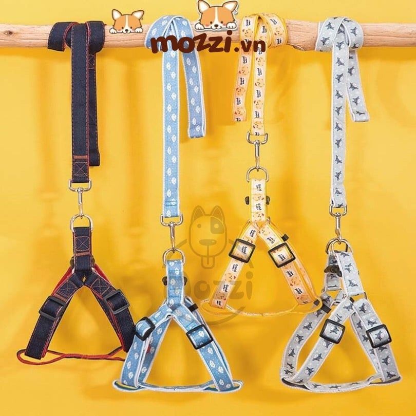 Dây dắt yếm ngực Hipipet kèm vòng cổ họa tiết cho chó mèo
