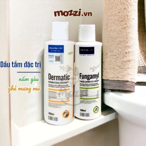  Sữa tắm Alkin Dermatic Fungamyl Chăm sóc da nấm vảy gàu, ghẻ, ngứa mưng mủ cho chó mèo Chai 200ml 