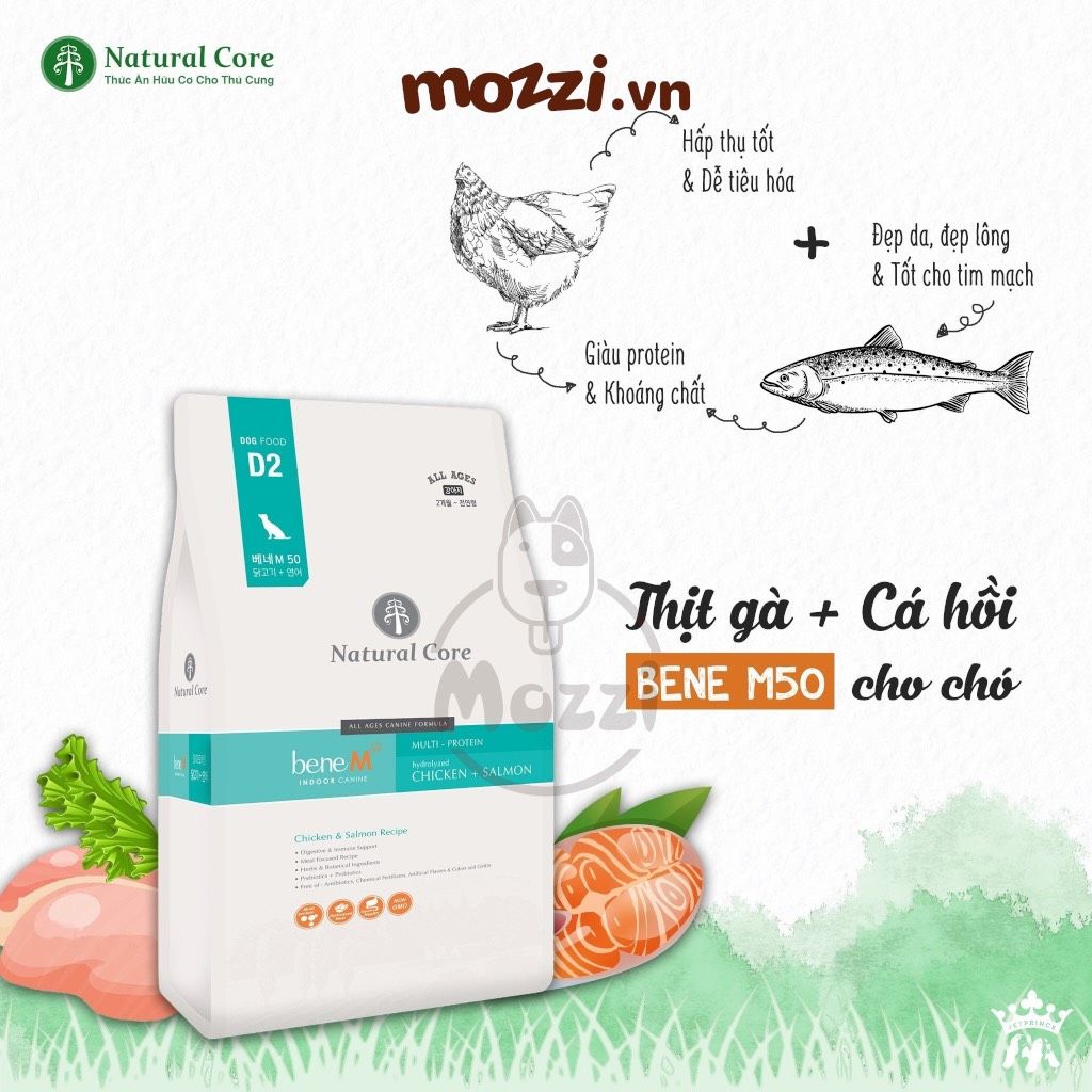 Thức ăn hạt hữu cơ Natural Core Bene M50 vị Gà và Cá hồi cho chó [400g - 500g - 2kg - 5kg - 10kg]