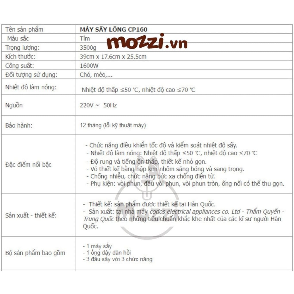 Codos CP-160 CP-200 Máy sấy lông cho chó mèo