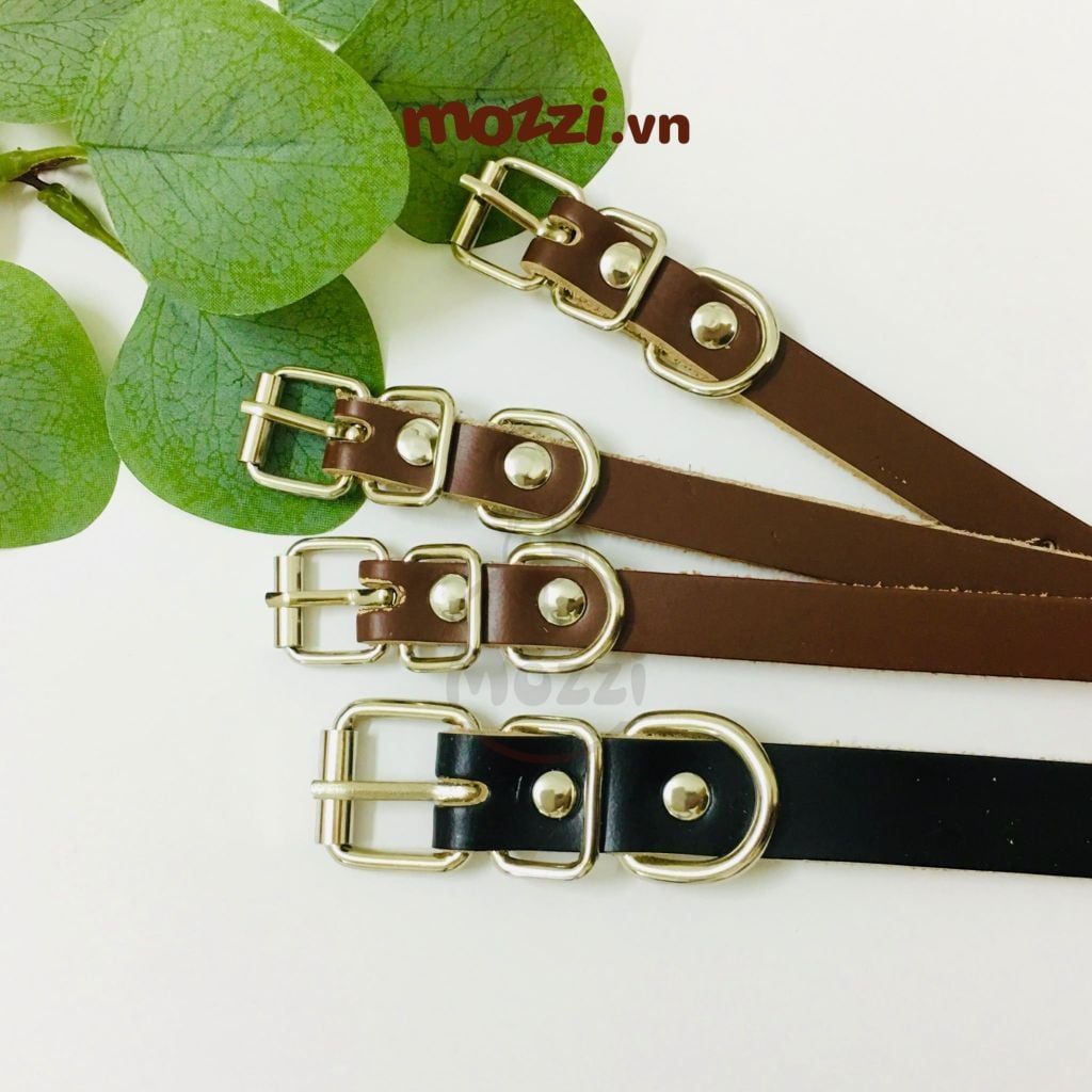 Dây da gắn tag inox khắc tên cho chó mèo - Pettag Mozzi