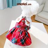  Đầm cotton Noel vai yếm thêu tuần lộc 