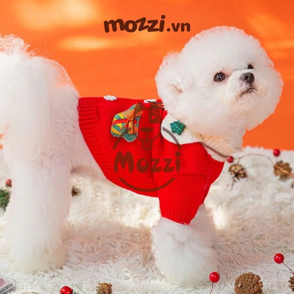 Áo len Noel cổ lọ đính nơ tuần lộc