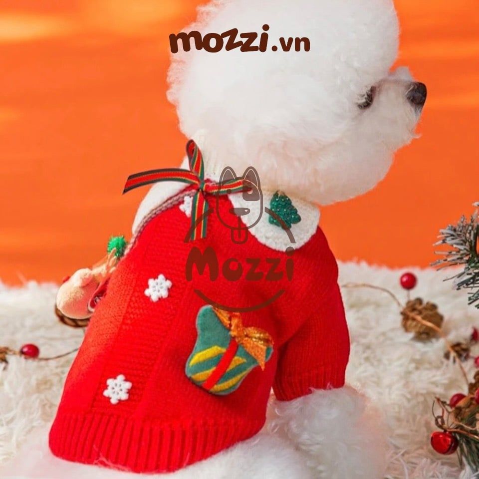 Áo len Noel cổ lọ đính nơ tuần lộc