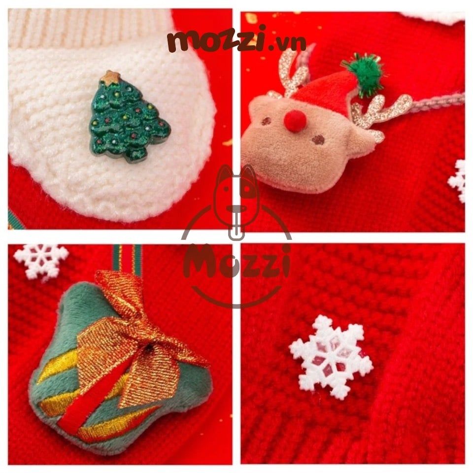 Áo len Noel cổ lọ đính nơ tuần lộc