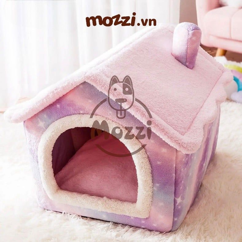 Nhà nệm cho chó mèo có mái viền bông mềm tháo rời