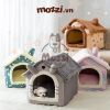 Nhà nệm cho chó mèo có mái viền bông mềm tháo rời