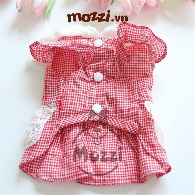 Đầm Caro Ren viền thêu Trái dâu