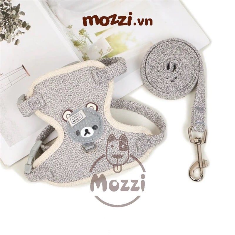 DoHa Dây dắt yếm ngực hình mặt gấu cho chó mèo