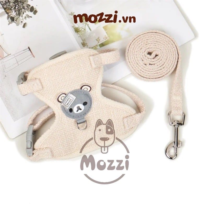 DoHa Dây dắt yếm ngực hình mặt gấu cho chó mèo