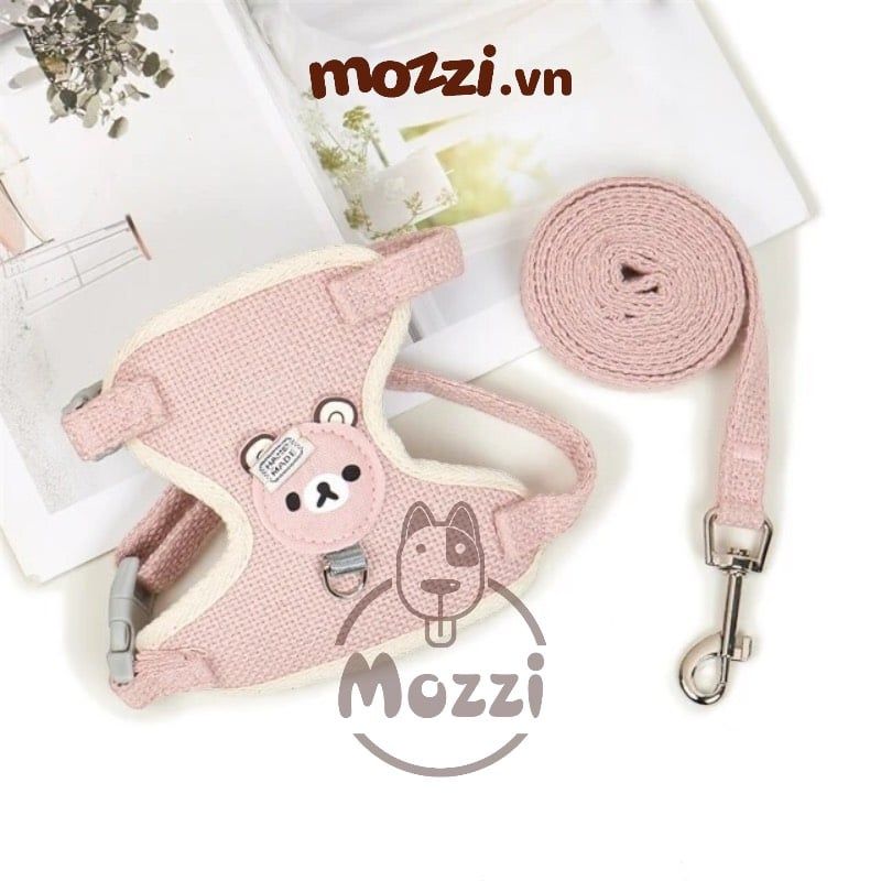 DoHa Dây dắt yếm ngực hình mặt gấu cho chó mèo