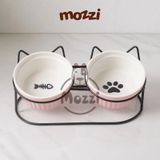  Chén bát ăn sứ đôi cho chó mèo có khung kệ sắt hình tai mèo 