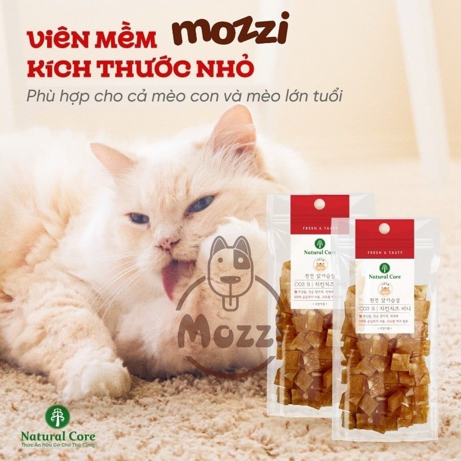 Snack cho mèo Thịt gà Phô mai Cá ngừ thái lát Natural Core 40gr