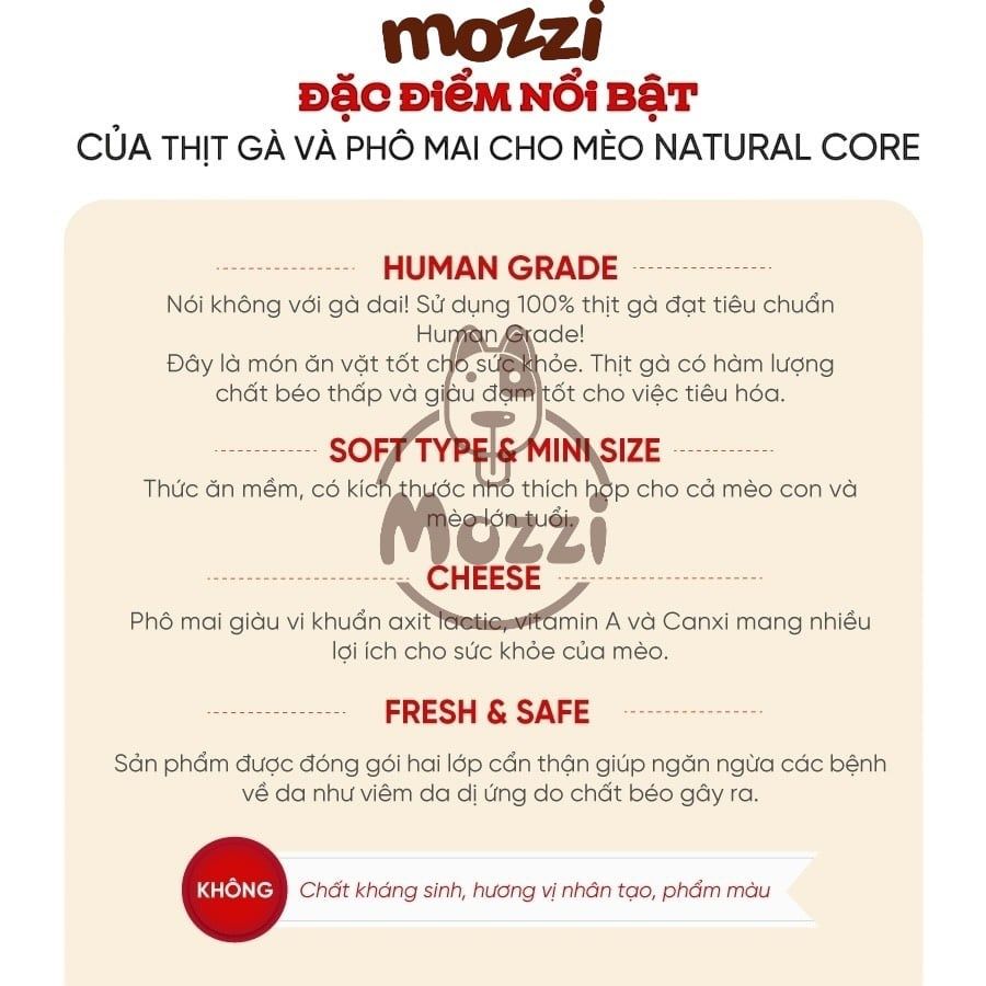 Snack cho mèo Thịt gà Phô mai Cá ngừ thái lát Natural Core 40gr