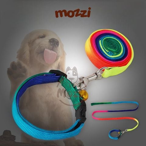  Dây dắt bảy màu kèm vòng cổ cho chó mèo 
