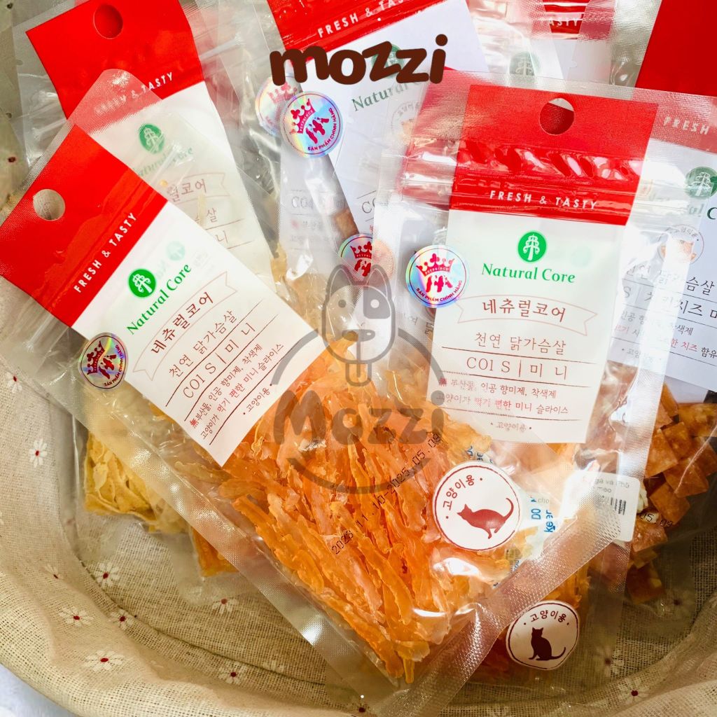 Snack cho mèo Thịt gà Phô mai Cá ngừ thái lát Natural Core 40gr