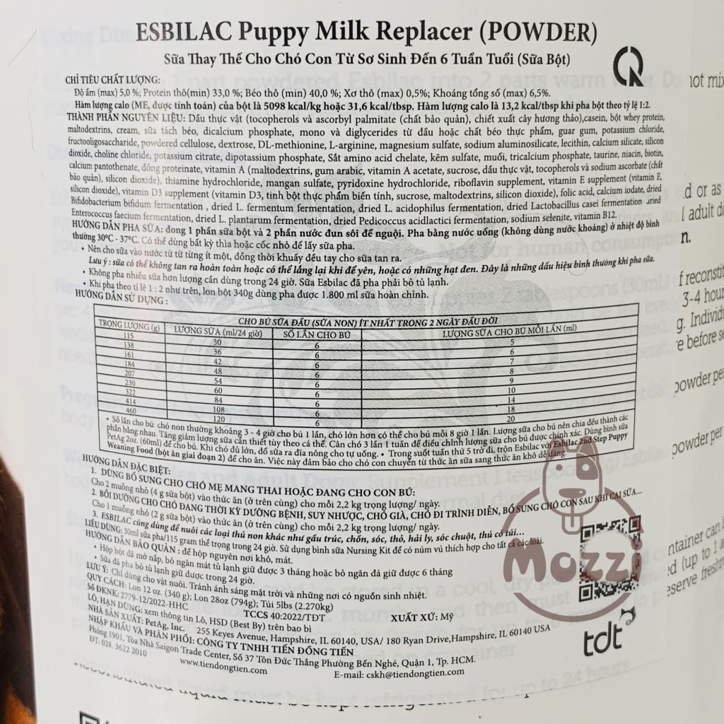 Sữa bột Esbilac Puppy Milk Replacer Powder PetAg Lon 340g 794g cho chó sơ sinh