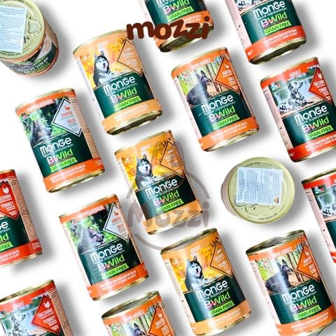 Pate cho chó MONGE Bwild Grain Free Vịt Gà tây Bí xanh đỏ Lon 400gr 