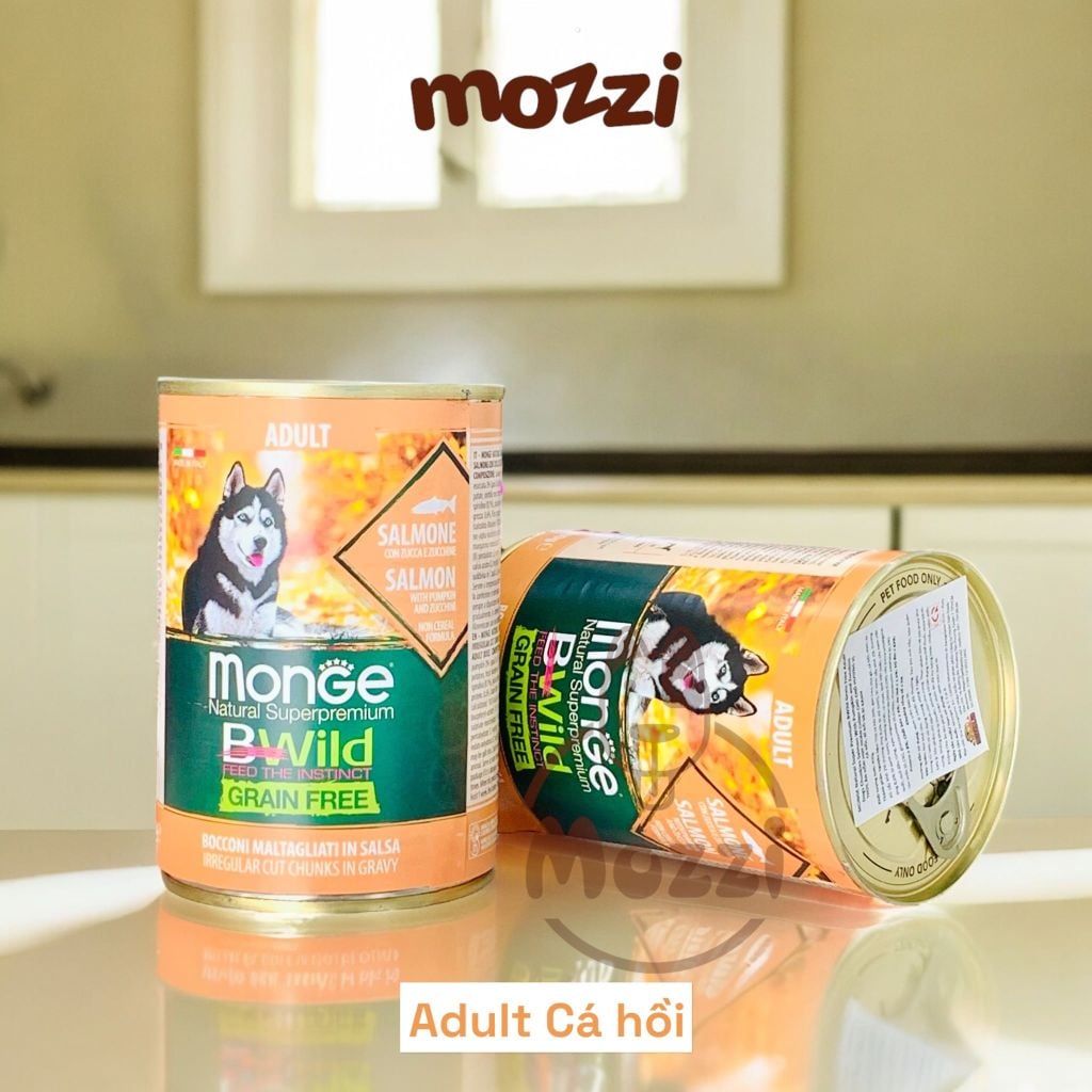 Pate cho chó MONGE Bwild Grain Free Vịt Gà tây Bí xanh đỏ Lon 400gr