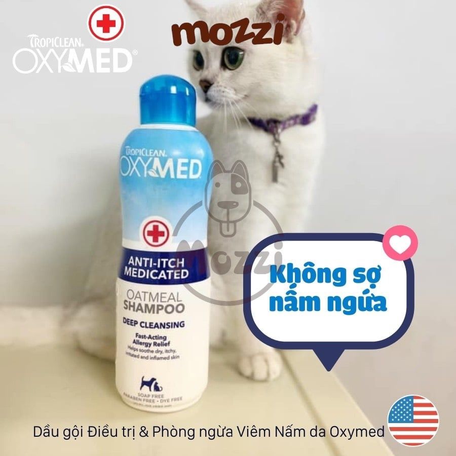 Sữa tắm Tropiclean OXYMED Gội ủ xả viêm da nấm ngứa 592ml cho chó mèo