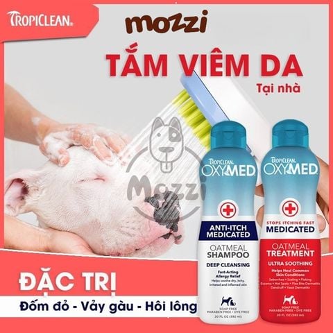  Sữa tắm Tropiclean OXYMED Gội ủ xả viêm da nấm ngứa 592ml cho chó mèo 