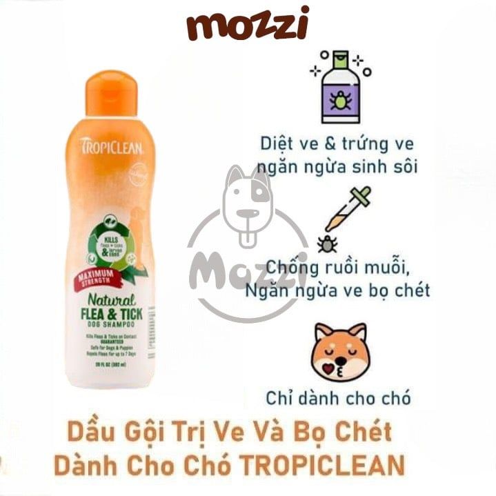 Sữa tắm Tropiclean Natural Flea & Tick Tắm ve và bọ chét 592ml cho chó mèo