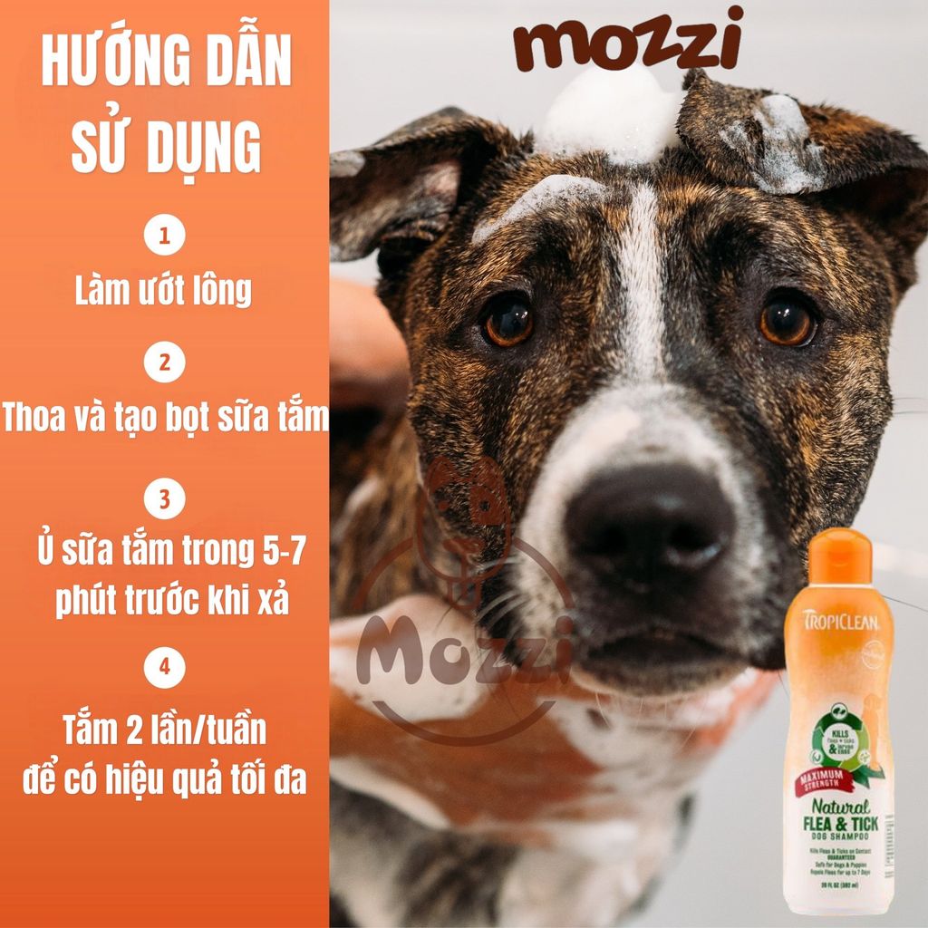 Sữa tắm Tropiclean Natural Flea & Tick Tắm ve và bọ chét 592ml cho chó mèo