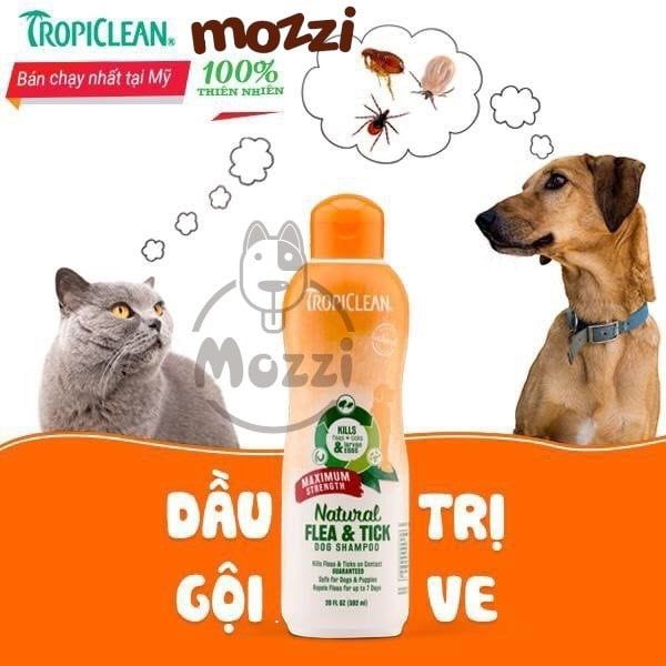 Sữa tắm Tropiclean Natural Flea & Tick Tắm ve và bọ chét 592ml cho chó mèo