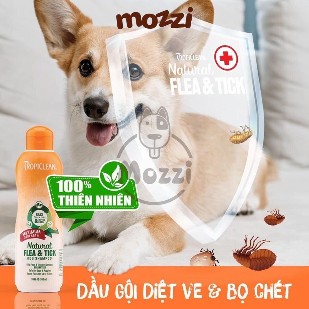 Sữa tắm Tropiclean Natural Flea & Tick Tắm ve và bọ chét 592ml cho chó mèo