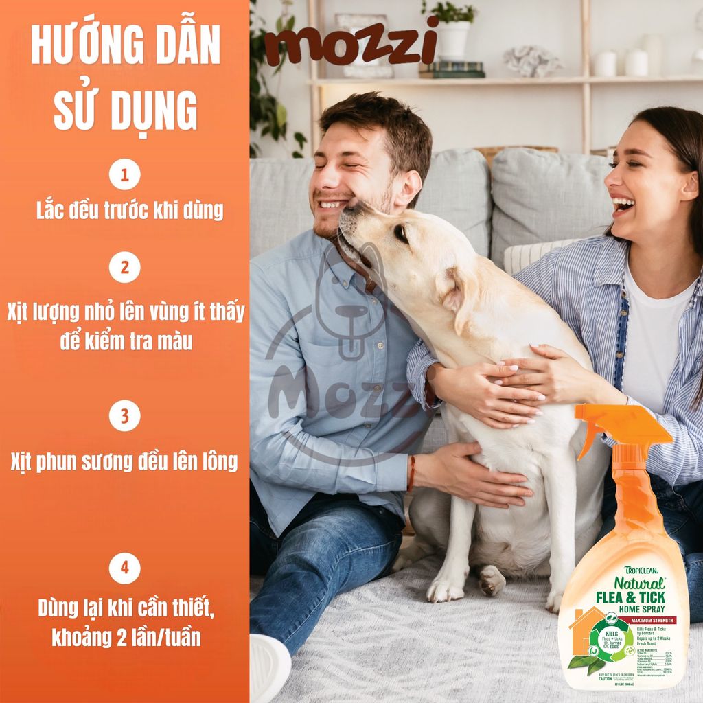 Chai xịt Tropiclean Natural Flea & Stick Diệt ve bọ chét cho chó mèo