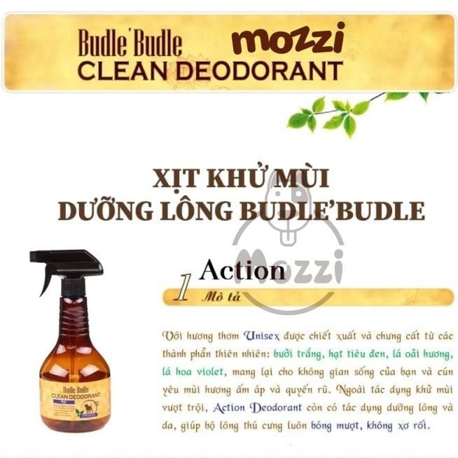 Xịt khử mùi dưỡng lông Budle’Budle hương thảo mộc Chai 530ml cho chó mèo