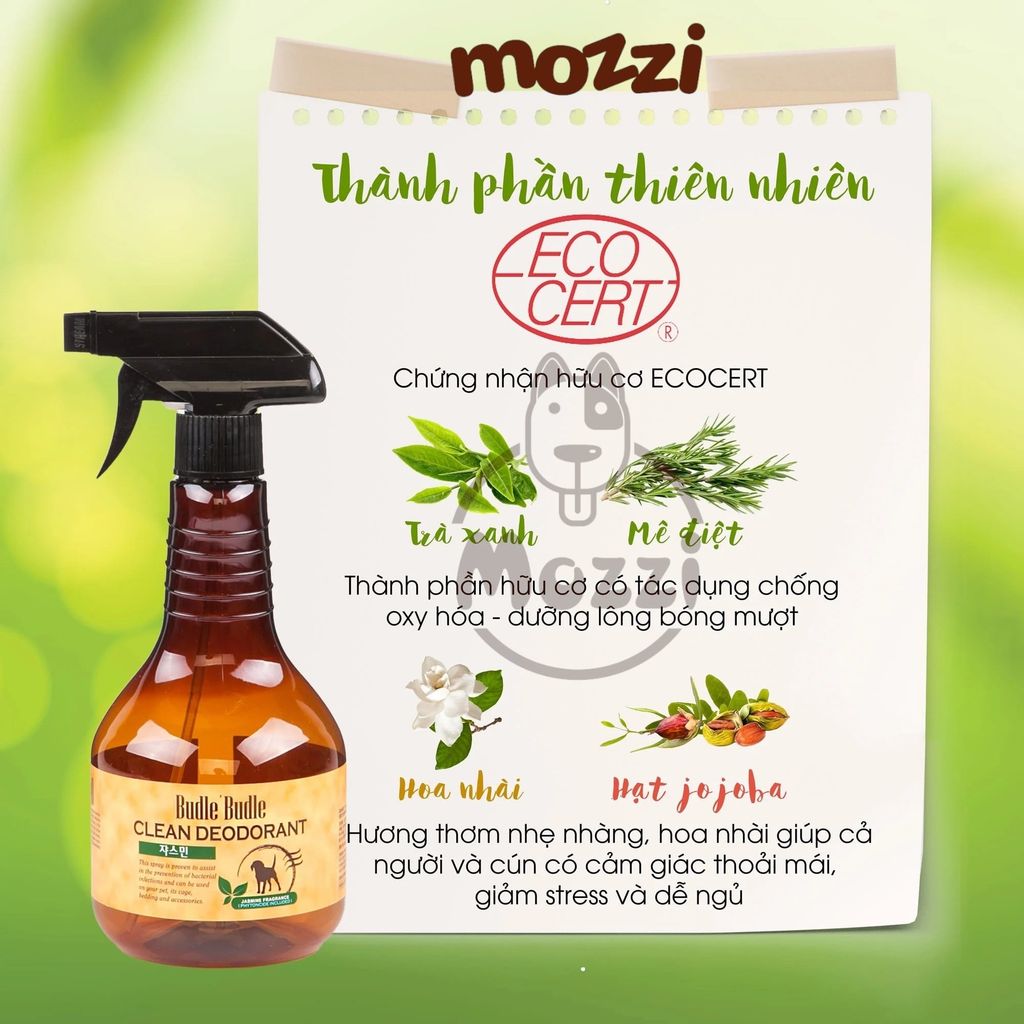 Xịt khử mùi dưỡng lông Budle’Budle hương thảo mộc Chai 530ml cho chó mèo