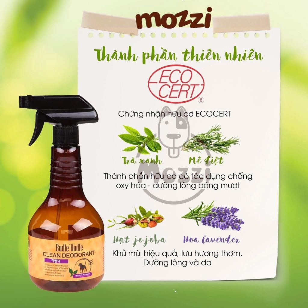 Xịt khử mùi dưỡng lông Budle’Budle hương thảo mộc Chai 530ml cho chó mèo