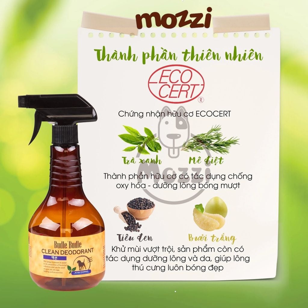 Xịt khử mùi dưỡng lông Budle’Budle hương thảo mộc Chai 530ml cho chó mèo