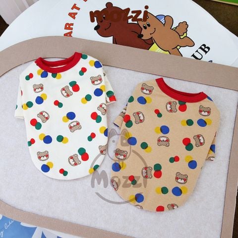  Áo thun Gấu chấm bi viền đỏ cho chó mèo 