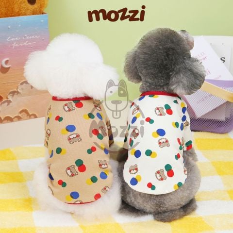  Áo thun Gấu chấm bi viền đỏ cho chó mèo 