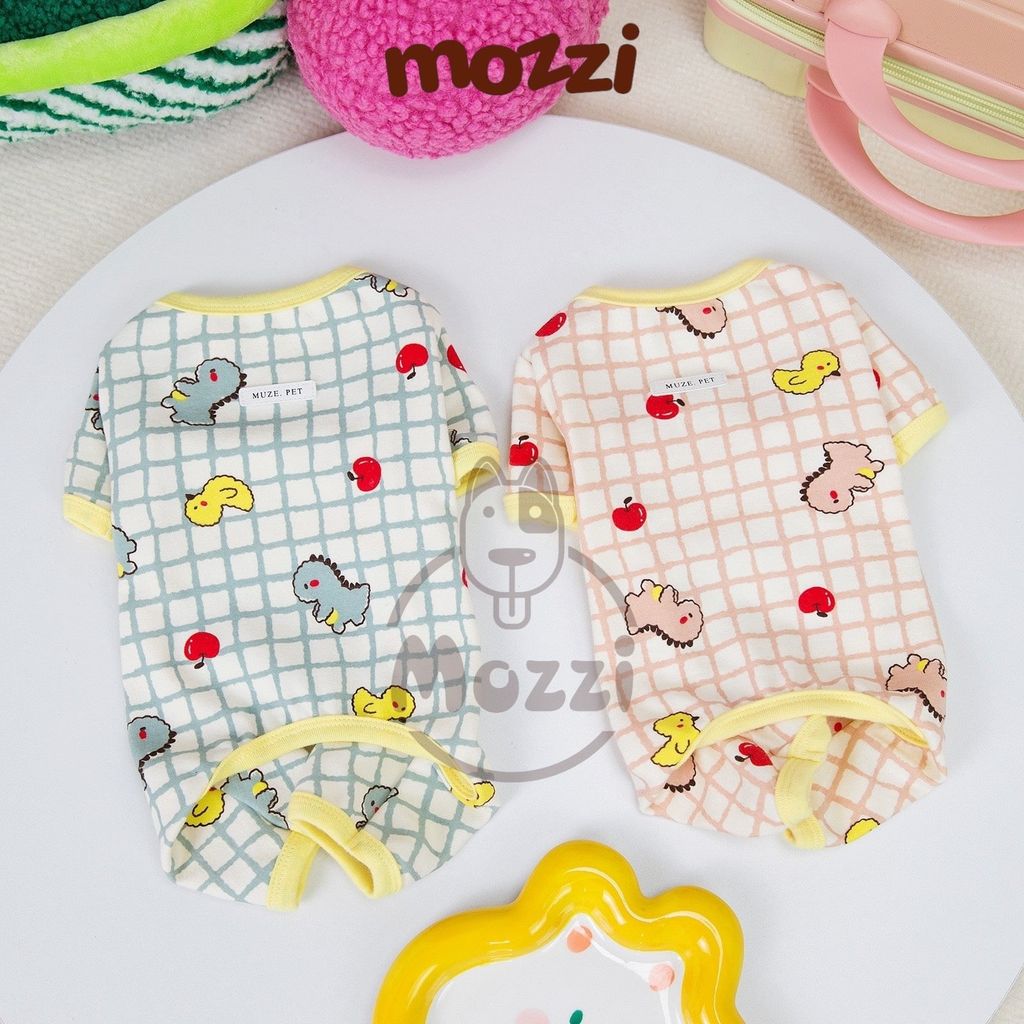 Áo liền chân caro Muze Pet Khủng long Vịt Cherry cho chó mèo