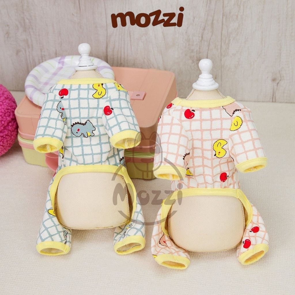 Áo liền chân caro Muze Pet Khủng long Vịt Cherry cho chó mèo