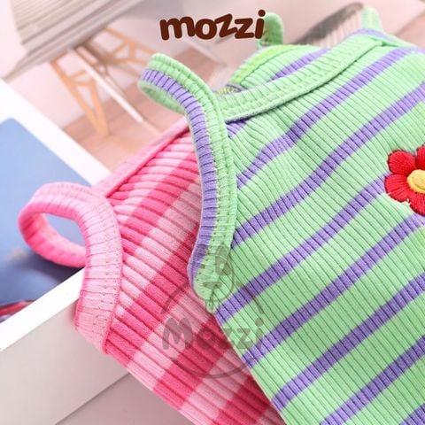  Áo hai dây sọc ngang thun gân thêu hình cho chó mèo 