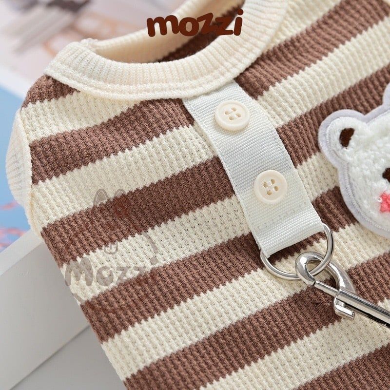 Áo sọc ngang gấu má hồng có khoen dắt cho chó mèo