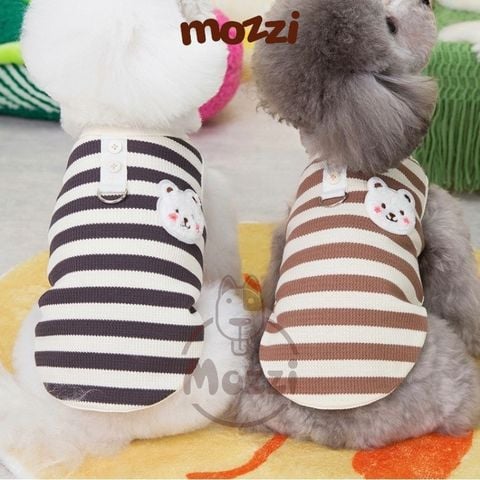  Áo sọc ngang gấu má hồng có khoen dắt cho chó mèo 