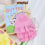  Đầm hai dây nhún ba tầng đính nơ cho chó mèo 
