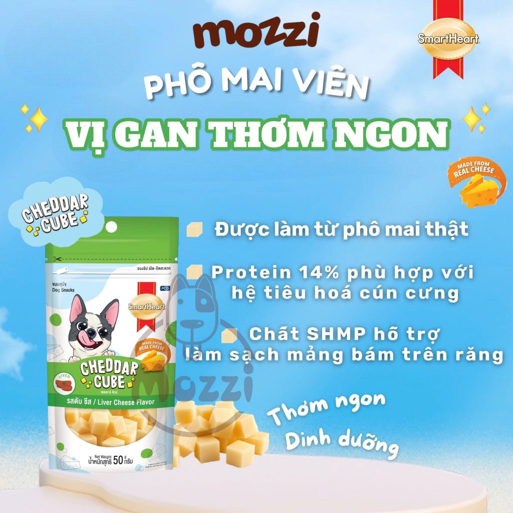 Snack cho chó SmartHeart Cheddar Cube phô mai viên gói 50g